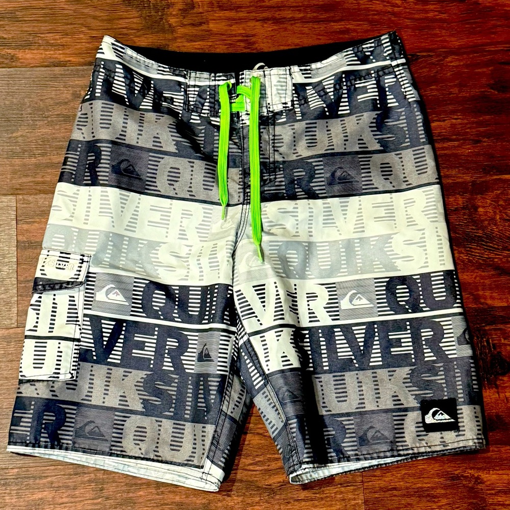 Quiksilver Youth All-Over Logo Board Shorts, Boy’s 12 (26” Waist)